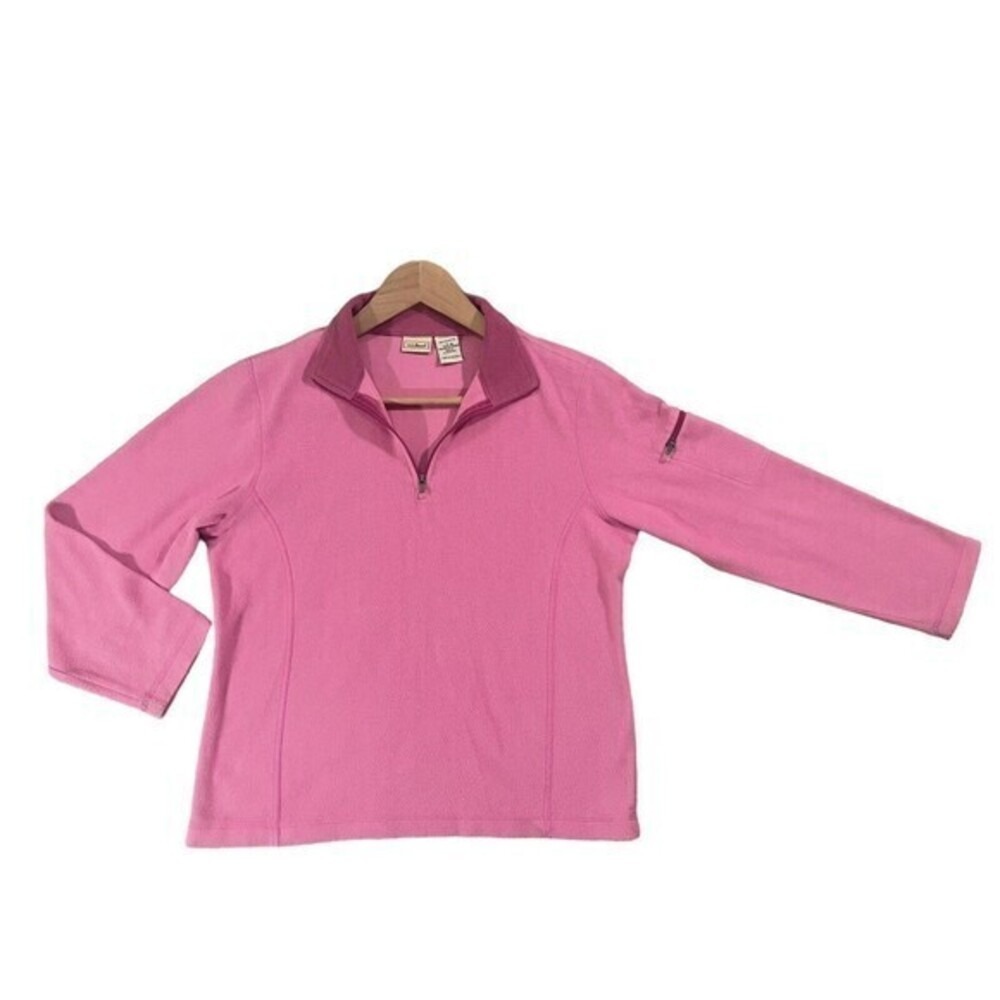 LL BEAN Light fleece zip neck sweater Pullover Light And Dark Pink Girls L 14-16